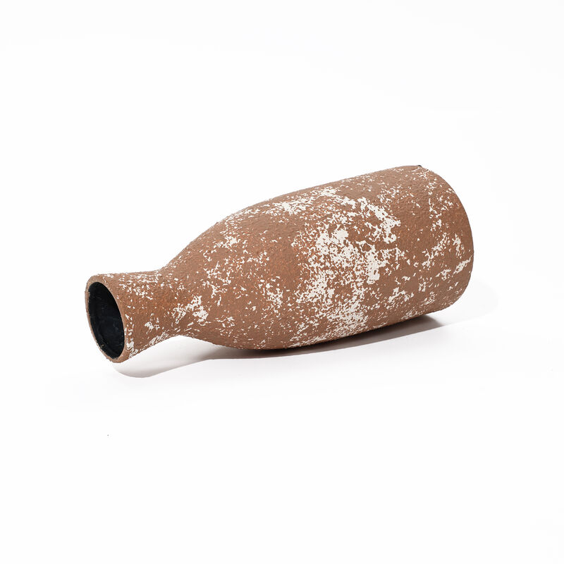 LuxenHome Rustic Brown Round Stoneware Vase