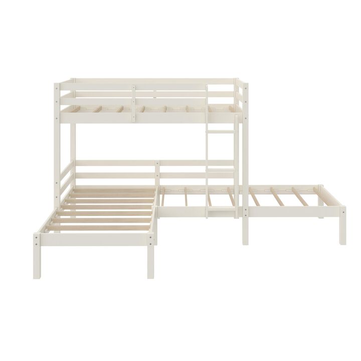 DHP Casey Kids' L-Shaped Corner Triple Bunk Bed, White