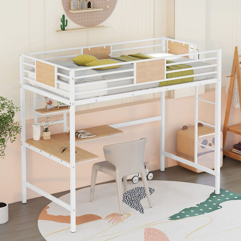 Merax Metal Loft Bed with Desk for Bedroom and Study Room