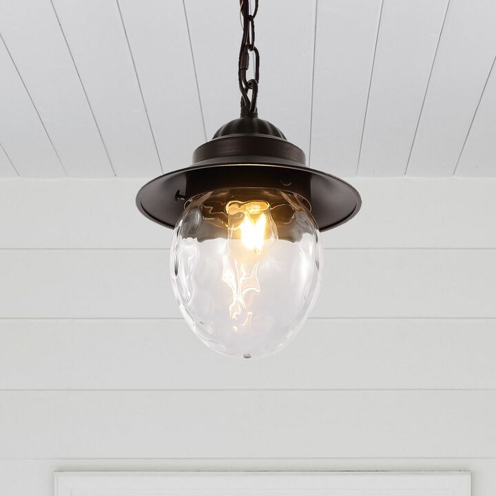 Manteo 8.25" 1-Light Farmhouse Industrial Iron/Glass Outdoor LED Pendant