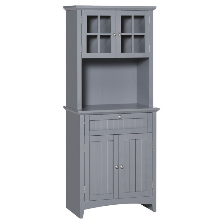 Gray Kitchen Storage: Freestanding Buffet Hutch with Doors and Drawer