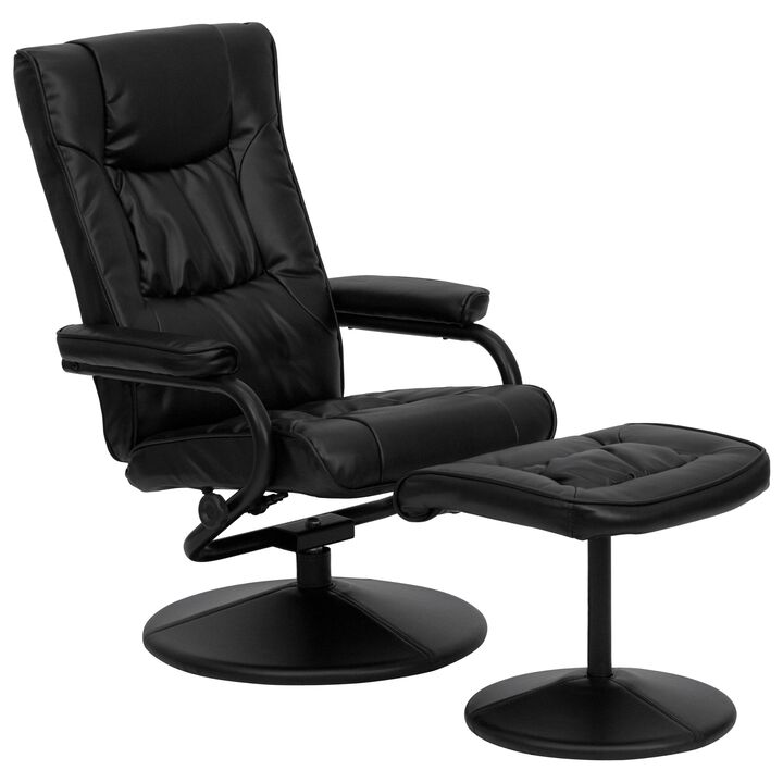 Flash Furniture Rachel Contemporary Multi-Position Recliner and Ottoman with Wrapped Base in Black LeatherSoft