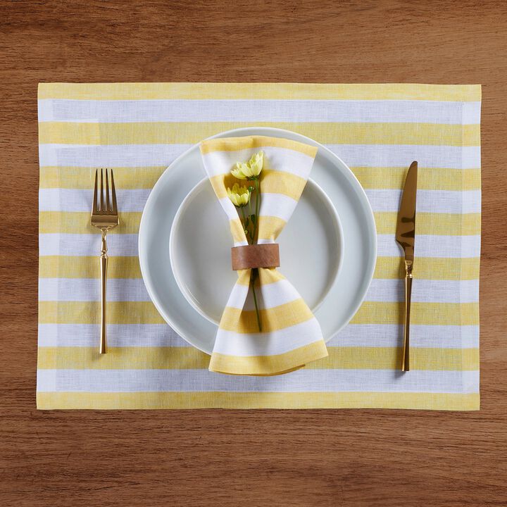 Solino Home 100% Pure Linen Placemats 14 x 19 Inch Set of 4 | Sorrento Stripe