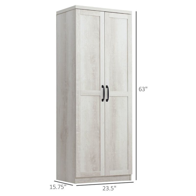 63" Antique White Pantry: 5-Tier Shelving, 2 Adjustable Shelves