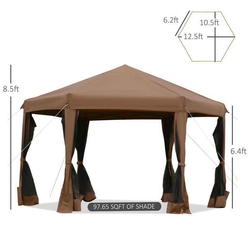 Brown Event Tent: 13x13 Hexagonal Pop Up Canopy with Adjustable Height