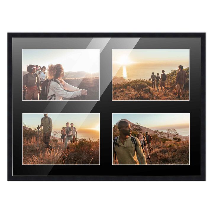 12x16 Wood Collage Frame with Black Mat For 4 5x7 Pictures