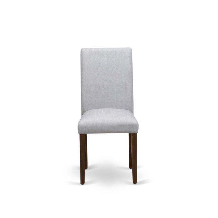 East West Furniture ABP8T05 - Set of 2 - Modern Chairs- Wooden Chair Includes Antique Walnut Wooden Structure with Grey Linen Fabric Seat and Simple Back