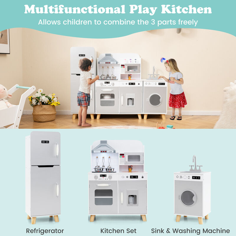 3-in-1 Kitchen Playset with Refrigerator and Washing Machine Fun Pretend Play Toy for Kids