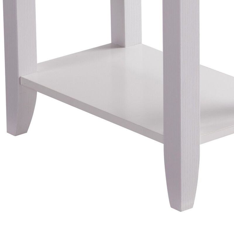 24 Inch Modern Chairside Table with Extendable Drawer and Cupholders, White - Benzara