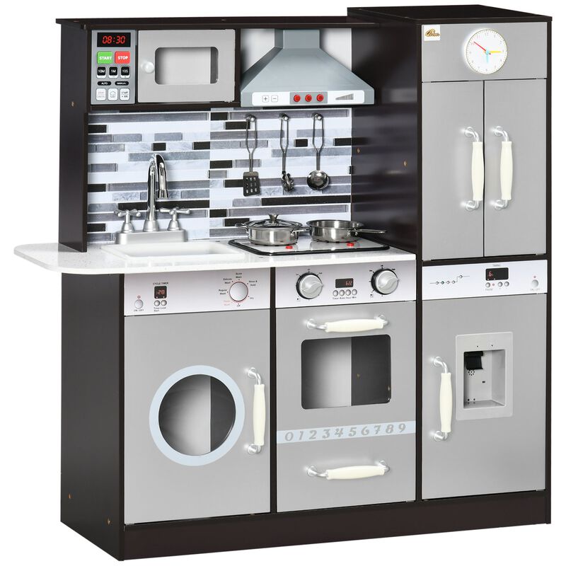 Brown Kids' Play Kitchen: Wooden Set with Interactive Features