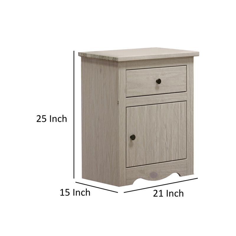 Stav Nightstand, 1 Drawer and Door, 25 Inch, Plank Style, White Solid Wood