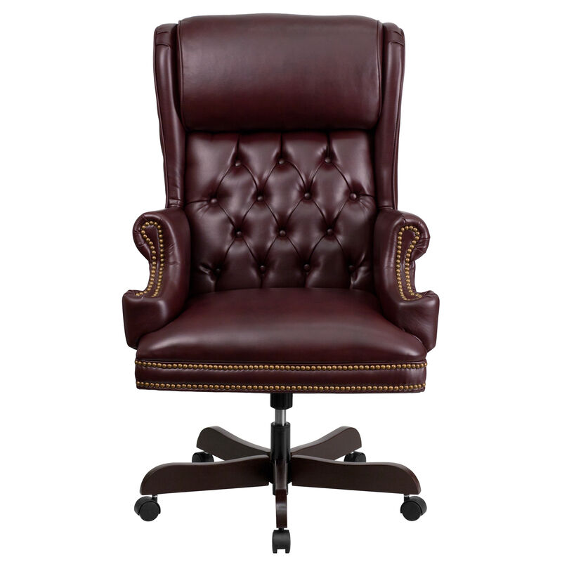 Ainslie High Back Traditional Tufted Brown LeatherSoft Executive Ergonomic Office Chair with Oversized Headrest & Nail Trim Arms