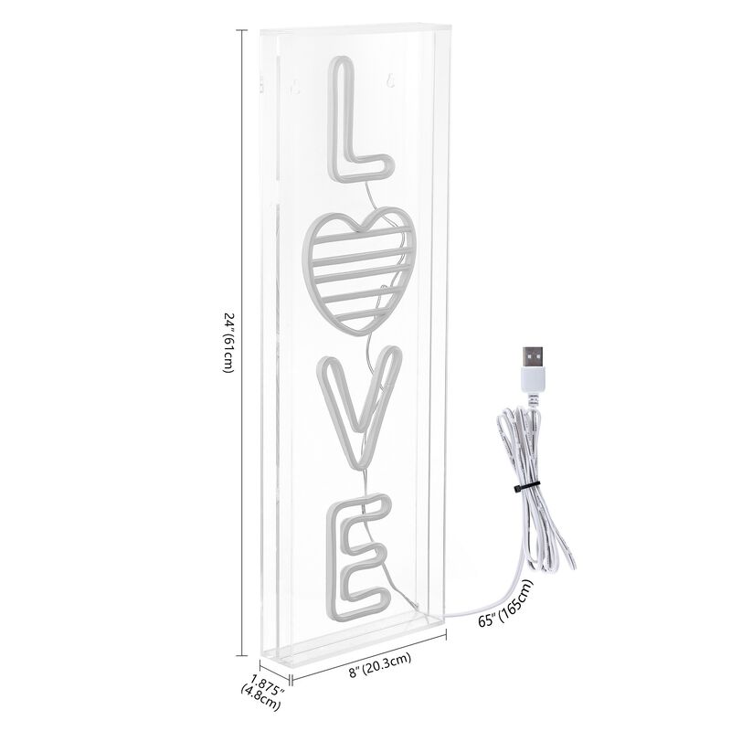LOVE 8" X 24" Contemporary Glam Acrylic Box USB Operated LED Neon Light