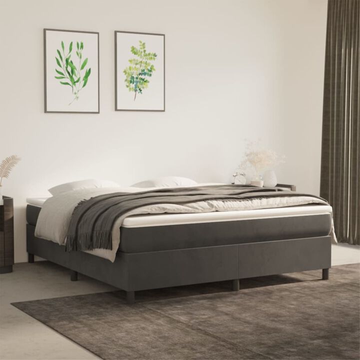vidaXL King Sized Velvet Box Spring Bed Frame - Modern Style, Dark Gray, Simple Assembly Required, 81.1"x76"x13.8"