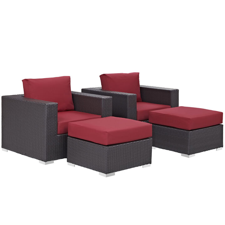 Convene 4 Piece Outdoor Patio Sectional Set - Espresso Red