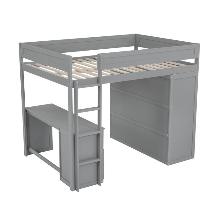 Merax Wood Loft Bed with Wardrobes and Cabinet