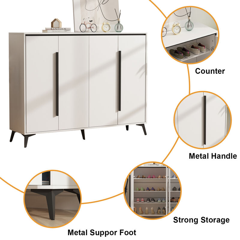 FUFU&GAGA White Shoe Cabinet with Adjustable Shelves, 4 Tiers, 24 Pair Shoe Capacity, 55.1-in Width, 43.3-in Height