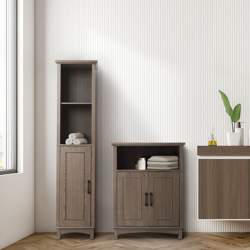 Teamson Home Russell Farmhouse Wooden Linen Tower Cabinet, Salt Oak