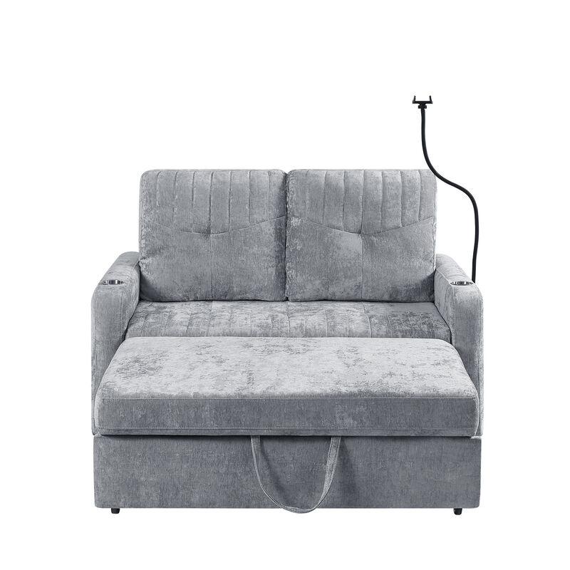 Merax Modern Loveseat Pull-out Sofa Bed with Cup Holders
