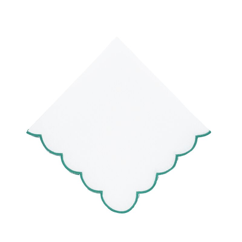 Green Scalloped Linen Napkins, Set of 4