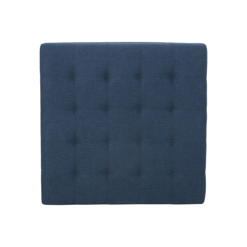 Cindy Ottoman, 31 Inch Square  w Storage, Birch Wood, Blue Polyester - Benzara