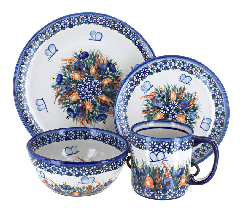 Blue Rose Polish Pottery 4 Piece Place Setting - Set for 1