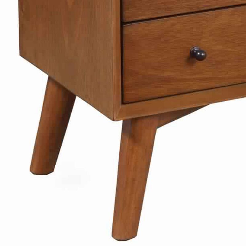 2 Drawer Wooden Nightstand with Open Compartment and Splayed Legs, Brown-Benzara