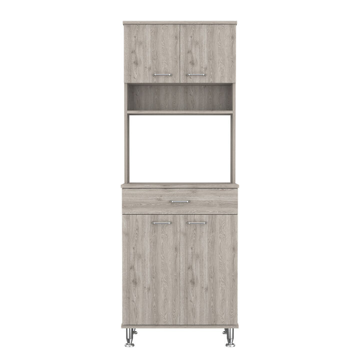 Della 60 Kitchen Pantry With Countertop, Closed & Open Storage - Light Gray