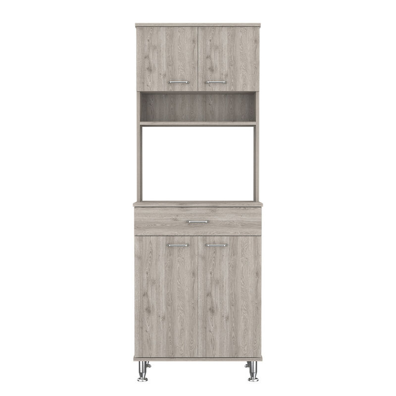 Della 60 Kitchen Pantry With Countertop, Closed & Open Storage - Light Gray