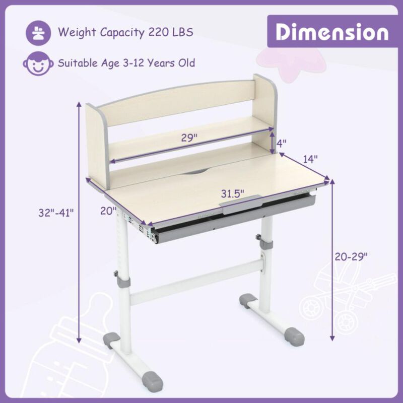 Hivvago Height Adjustable Kids Study Desk with Tilt Desktop