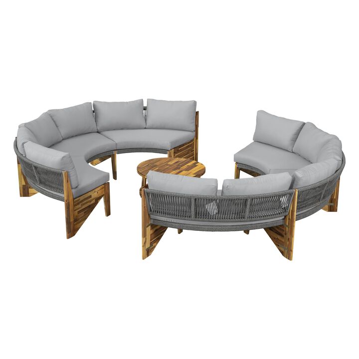 Mondawe Outdoor 6-Person Half-Moon Sectional Seating Group,Modular Outdoor Sofa For Patio & Garden