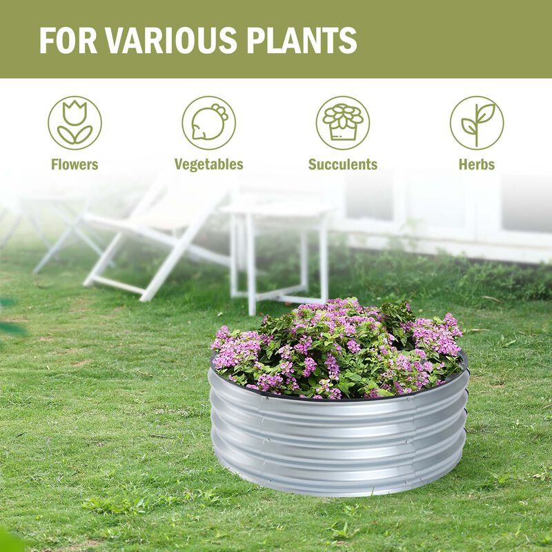 LuxenHome 35.38in Round Galvanized Steel Raised Garden Bed