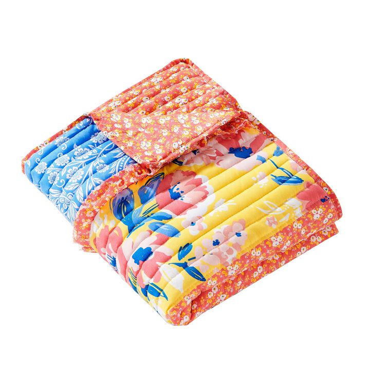 Lio 60 x 50 Quilted Ruffled Throw Blanket, Polyester Fill, Multicolor-Benzara