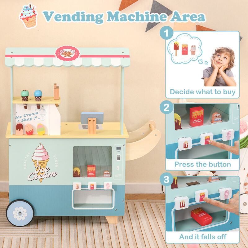 Kids Ice Cream Truck Pretend Play Set for Toddlers with Vending Machine Fun Toy Set