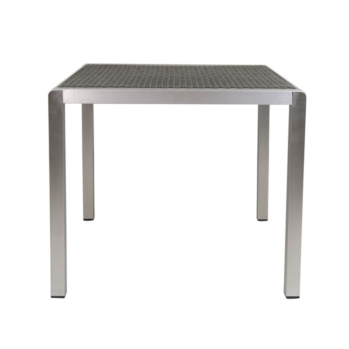 Kimi Dining Table, Outdoor Square 35 Inch Dark Gray Wicker Top, Aluminum - Benzara
