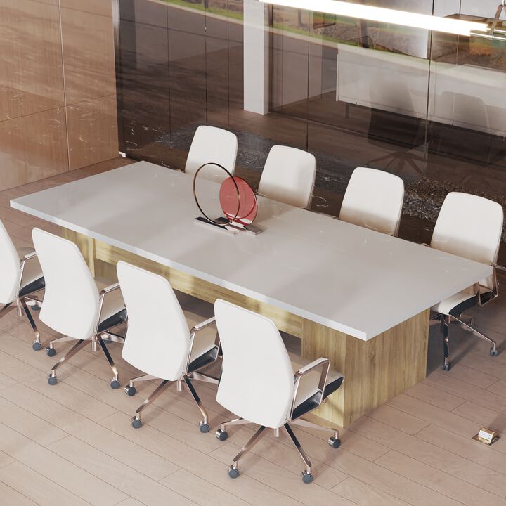 Conference Table, 118.1 L x 47.2 W x 29.5 H Inches Large Meeting Table Podcast Table for 10 People, Wooden Seminar Training Table for Office Business