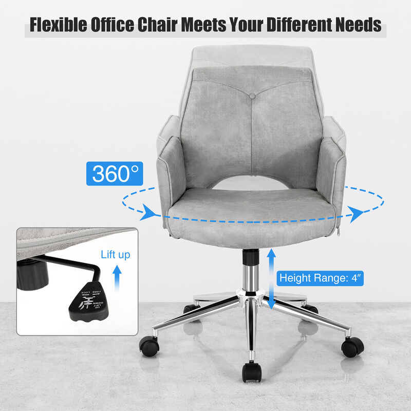 Costway Hollow Mid Back Leisure Office Chair Adjustable Task Chair w/Armrest