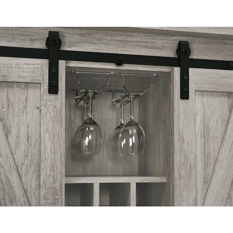 Coaster Co. of America Claremont Sliding Door Home Bar Wine Cabinet Grey Driftwood