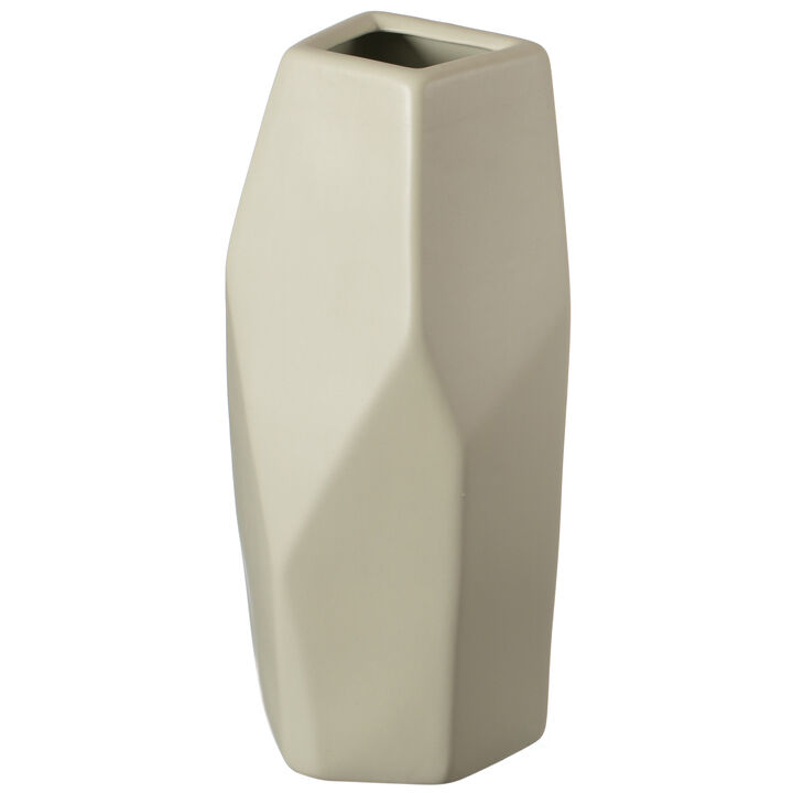 8" H Decorative Ceramic Multi Paned Vase, Modern Style Centerpiece Table Vase White, Medium