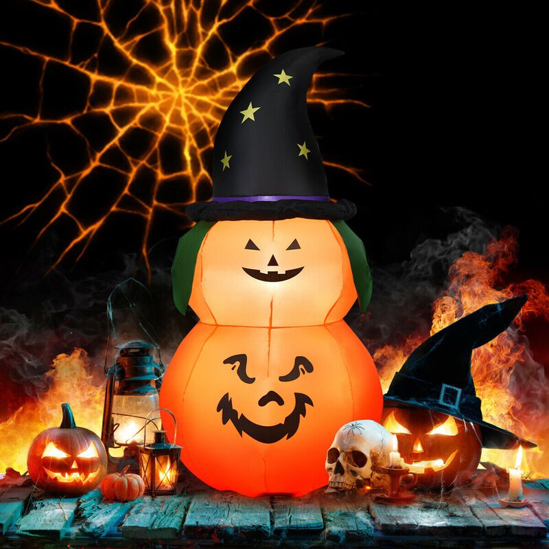 5 ft Inflatable Halloween LED Pumpkin with Witch Hat