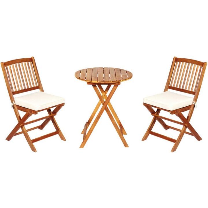Hivvago 3 Pieces Patio Folding Bistro Set with Padded Cushion and Round Coffee Table-Navy
