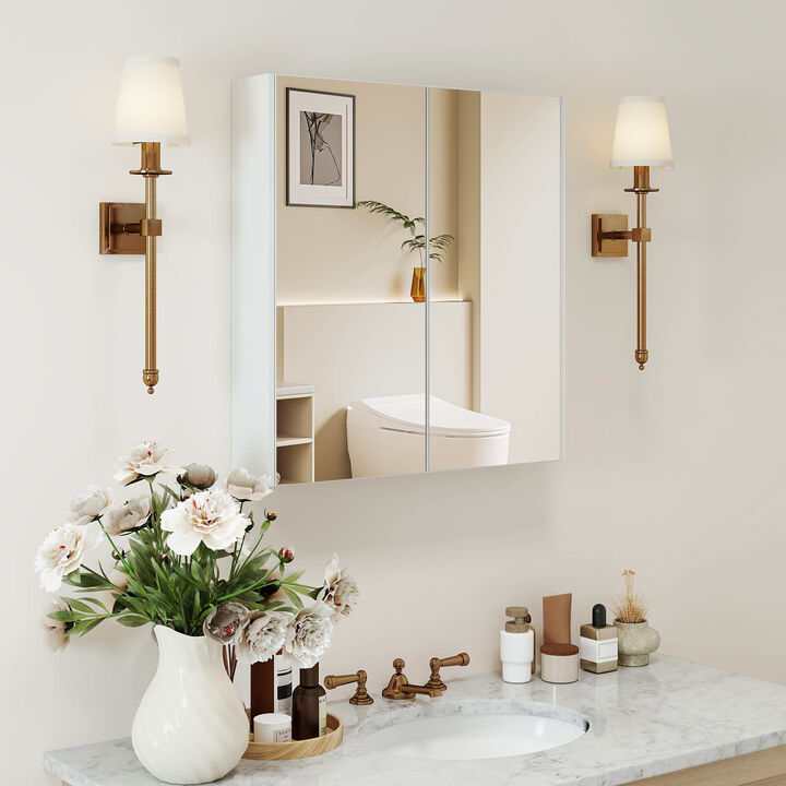 Costway 24.5" x 42.5" Bathroom Wall Cabinet with Double Mirrored Doors & Adjustable Shelf