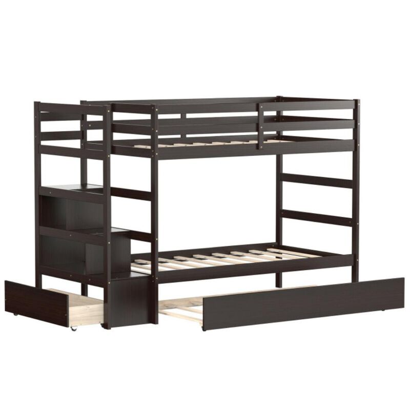 Hivvago Twin Over Twin Bunk Bed with Storage Shelf and Drawer