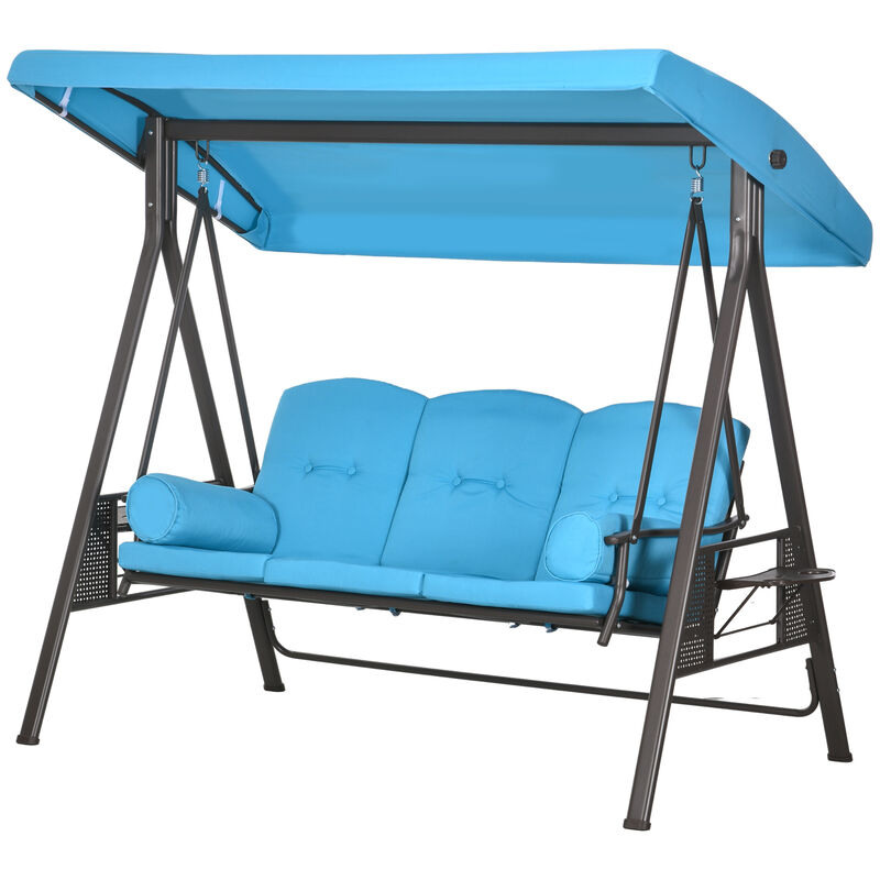 3-Person Outdoor Canopy Patio Cushioned Bench Patio Glider Swing Seat, Blue