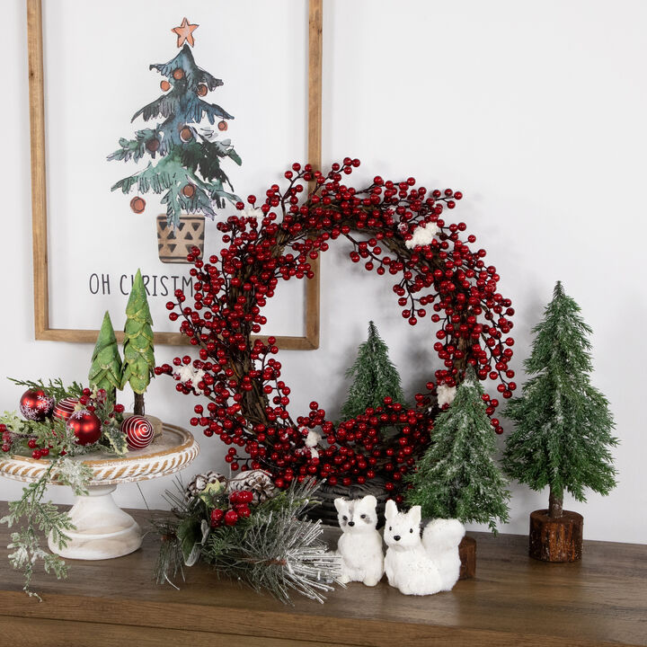 Red Berry with Frosted Accents Artificial Christmas Wreath  18-Inch  Unlit