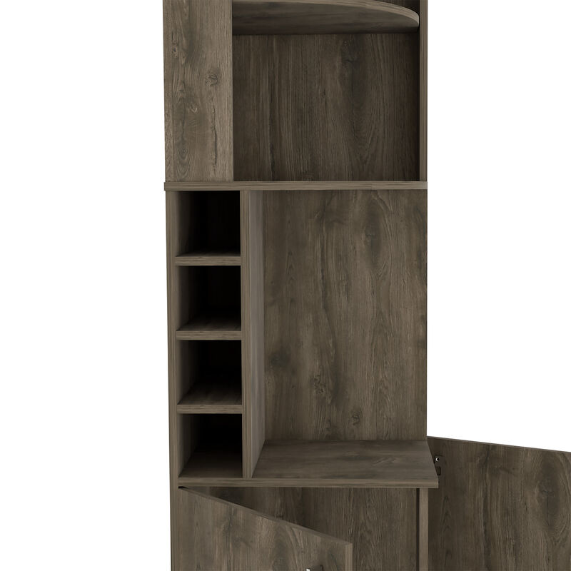 DEPOT E-SHOP Egina Bar Cabinet Two Drawers, Eight Bottle Cubbies, Two Large Open Shelves, Dark Brown