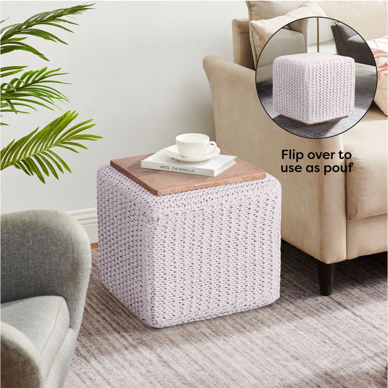 Loft Lyfe Joana Cotton Yarn 3-in-1 Pouf/Ottoman/End Table