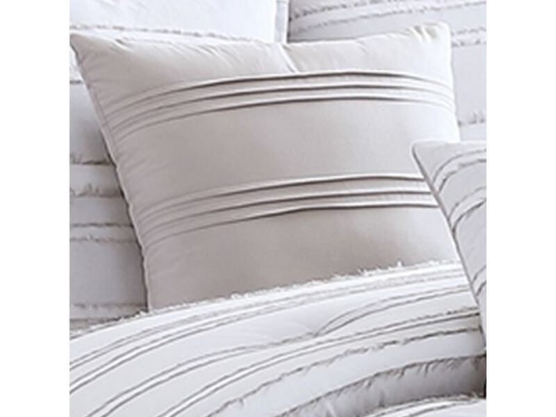 6 Piece King Cotton Comforter Set with Frayed Edges, White and Gray - Benzara