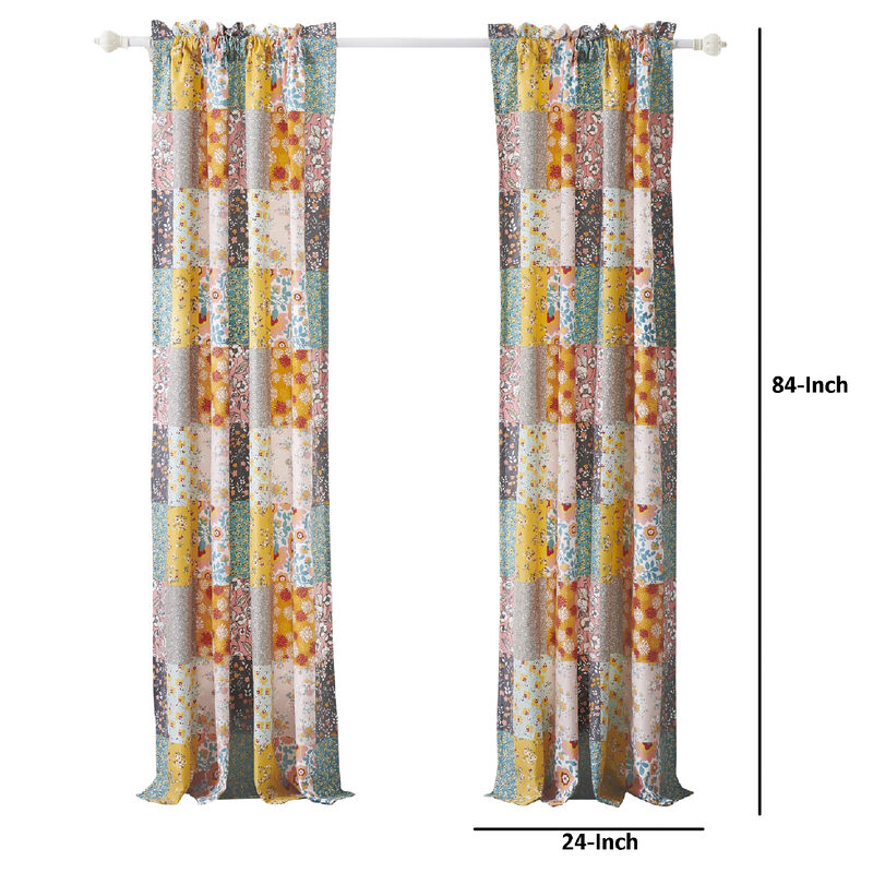 Turin 84 Inch Window Curtains, Brushed Microfiber, Multicolor Patchwork - Benzara