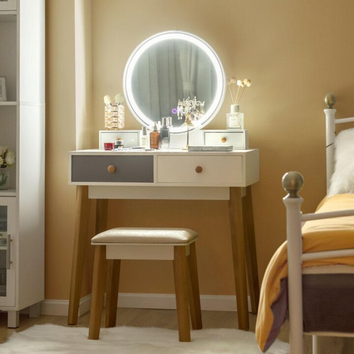 Hivvago Makeup Dressing Table with 4 Drawers and Lighted Mirror